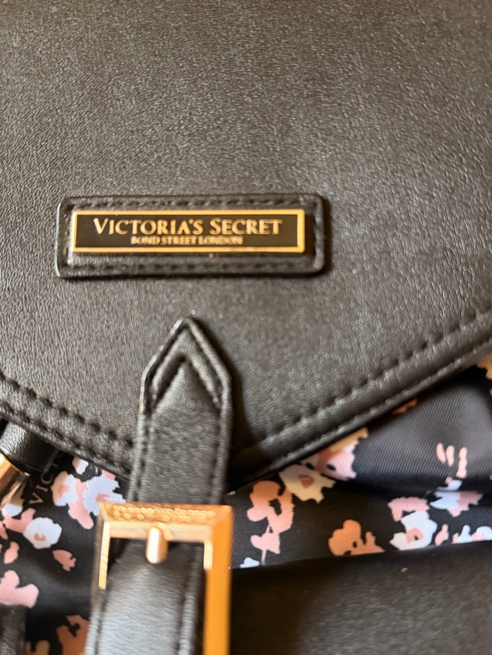 Victoria's Secret Black Floral Pink Accent Backpack - Picture 4 of 4